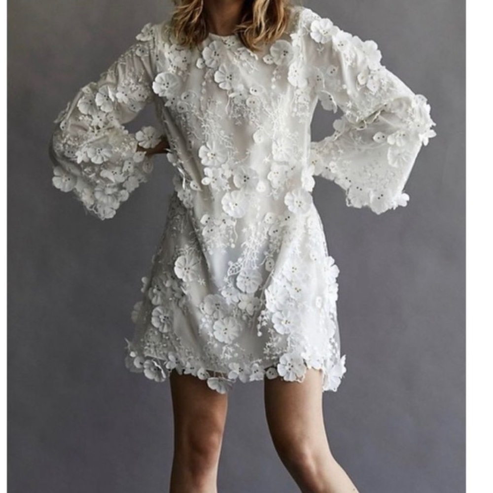 Free People White 3D Floral Lace Mini Dress